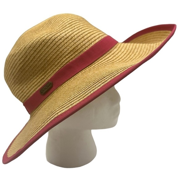 Sun N Sand French Laundry Wide Brim Backless Paper Braid With Fuchsia Ribbon Hat - Picture 2 of 8